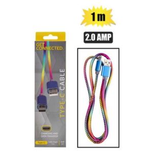 Usb cable type c 2.0 amp rainbow 1m