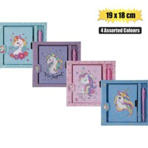 Novelty unicorn notebook w/pen 19x18cm