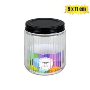 Storage-jar gls ribbed w/blk-lid 9x11cm