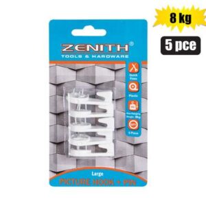 Picture-hook+pin wht 5pce lrg(8kg)zenith