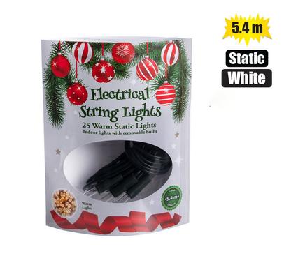Xmas lights 220v in 25pc 5.4m static wht