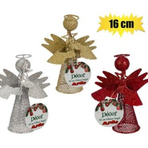 Xmas table decor glitter angel 16cm