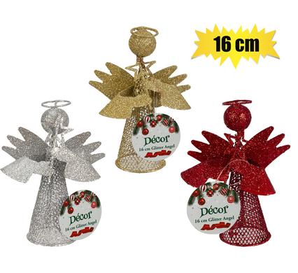 Xmas table decor glitter angel 16cm