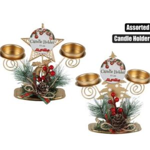 Xmas table decor candleholder asstd
