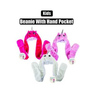 Beanie kids unicorn w/earflap+handpocket