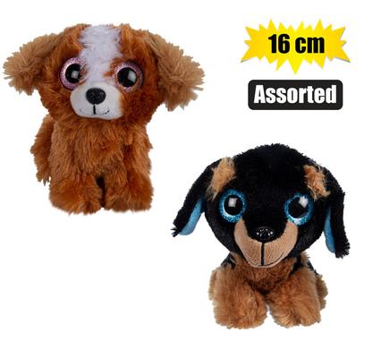 Plush dog big eyes asstd 16cm