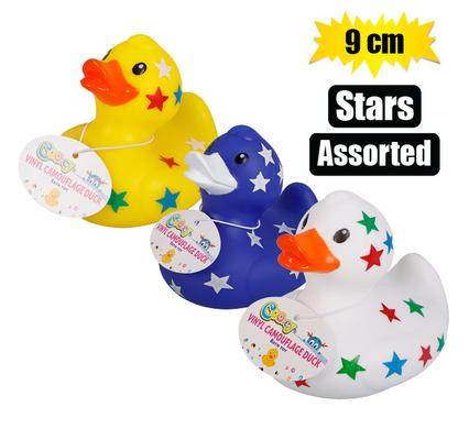 Baby vinyl themed duck 9cm, star asstd