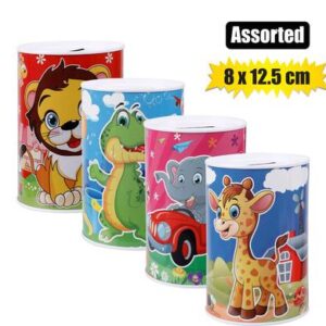 Money-bank tin kiddies asstd 8x12,5cm