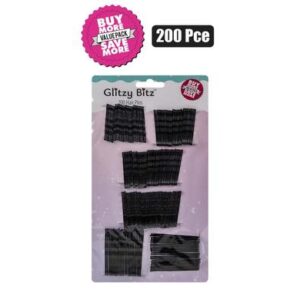 Hair clips black pins asstd sizes 200pc