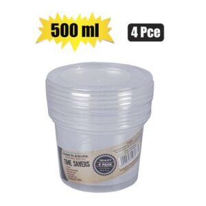 Container clear 4pce 500ml round 8cm h