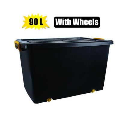 Storage box black 90l wheels 70x48x41cm