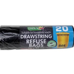 Refuse bag black 20pc 750x950mm d/string