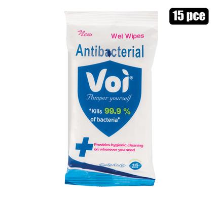 Voi hand-wipes cleanser 15pce antibact